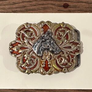 Vintage Brass 1974 Horse Belt Buckle